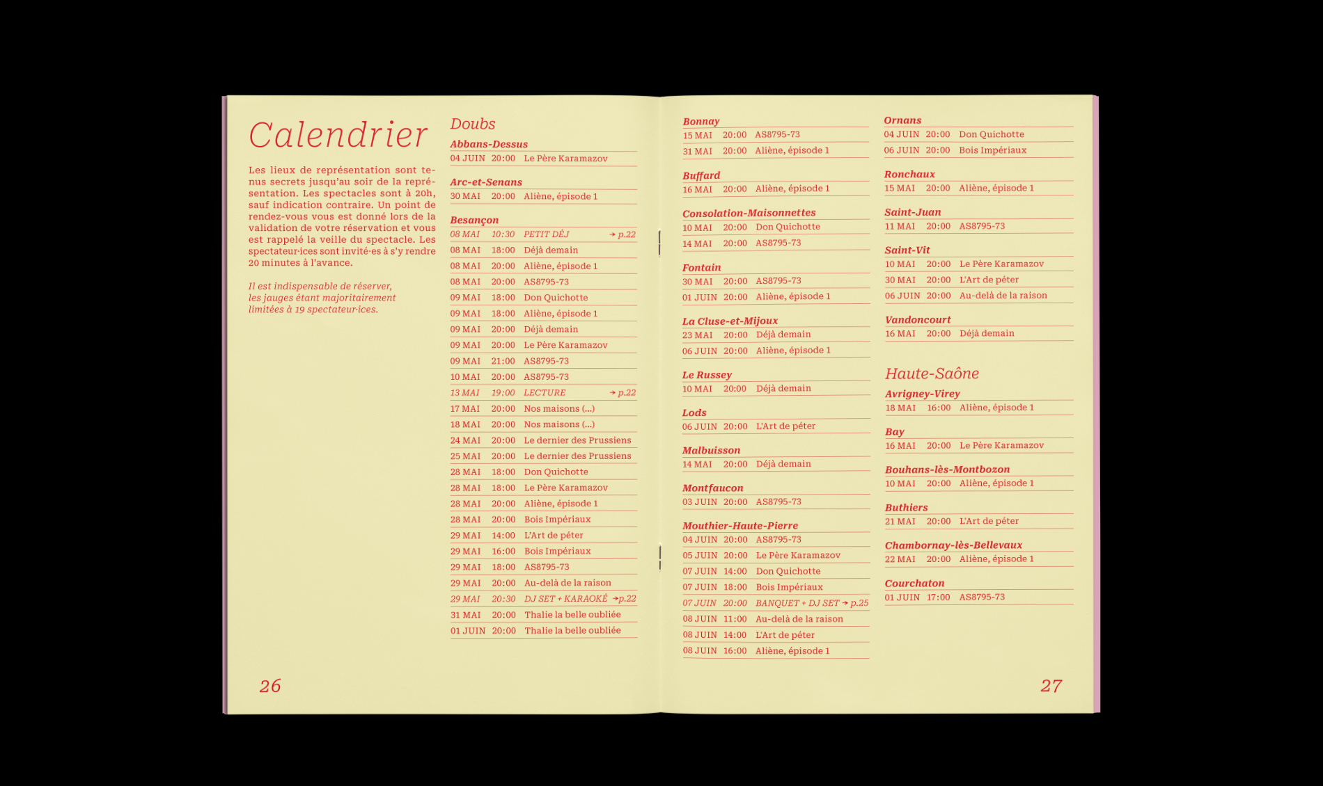 détail sur la typographie et le graphisme des pages du programme du festival annonçant les dates et rendez-vous du festival