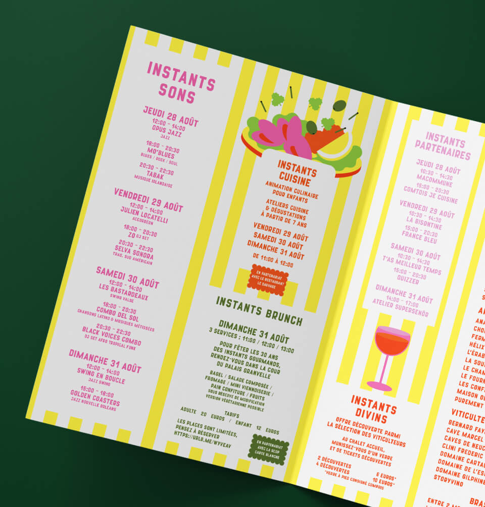 Mise en page et graphisme du programme de l'évènement Les instants gourmands