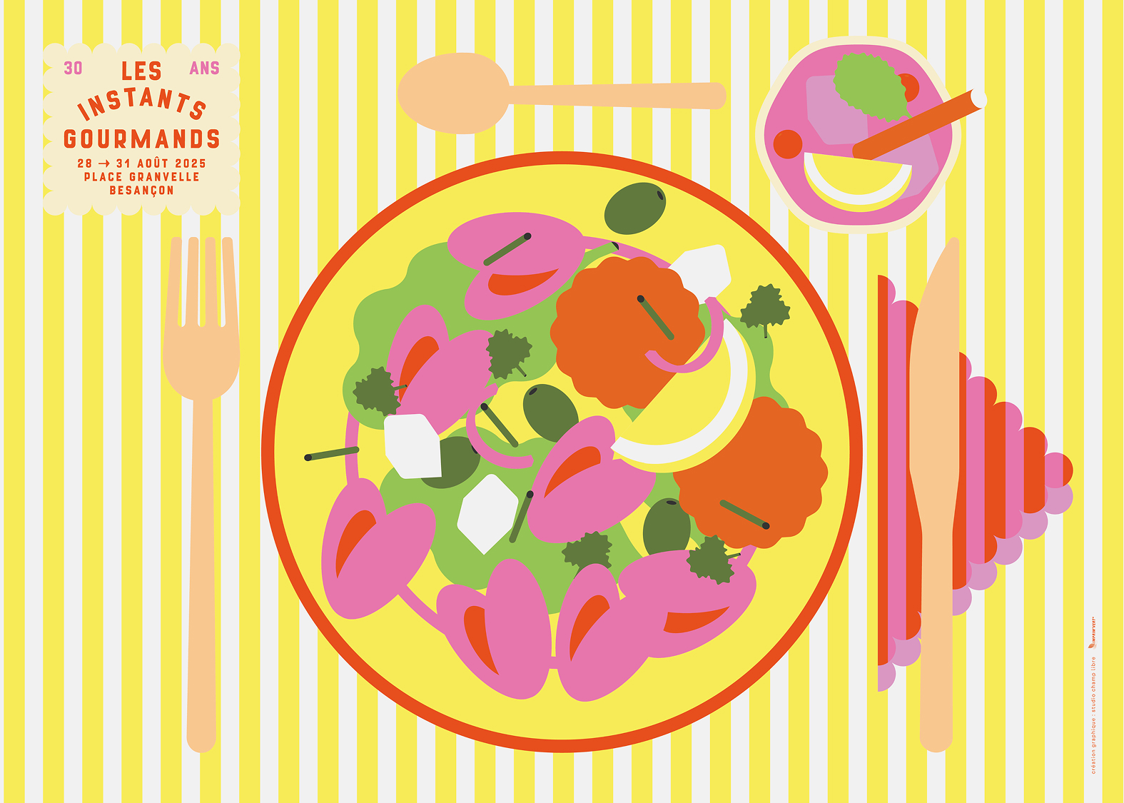 design graphique de support imprimé, set de table pour les instants gourmands, festival gastronomique